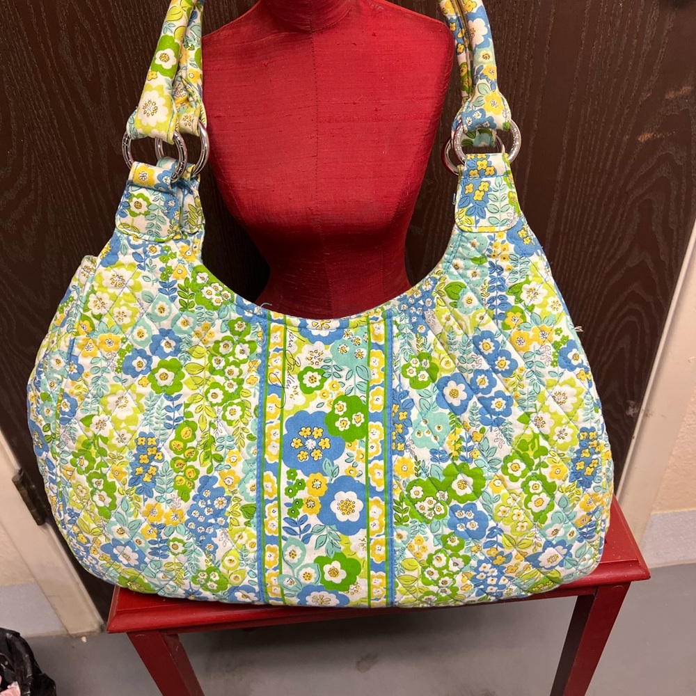 Vera Bradley Blue and Green Shoulder Bag with Floral Paisley Design